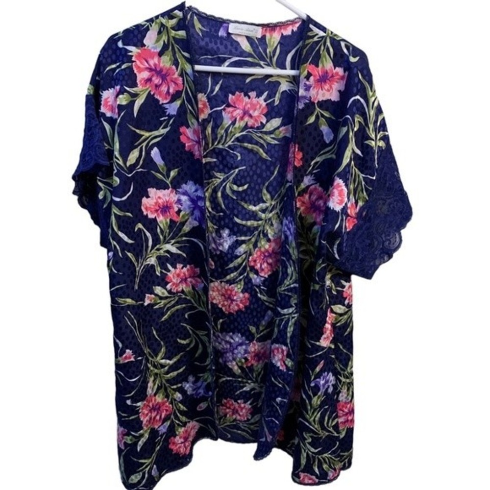 Vintage Lucie Ann II Floral Lacey Lingerie Robe Kimono Made in USA Size Medium